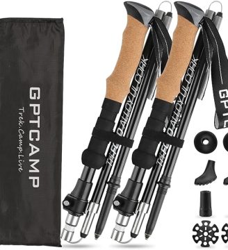 GPTCAMP Nordic Walking Stick, TPZ-1, 2pc Folding Collapsible Hiking Poles with Metal Quick Lock, Cork Handle, Lightweight 7075 Aluminum Trekking Poles for Seniors Women Men Hiking Gear